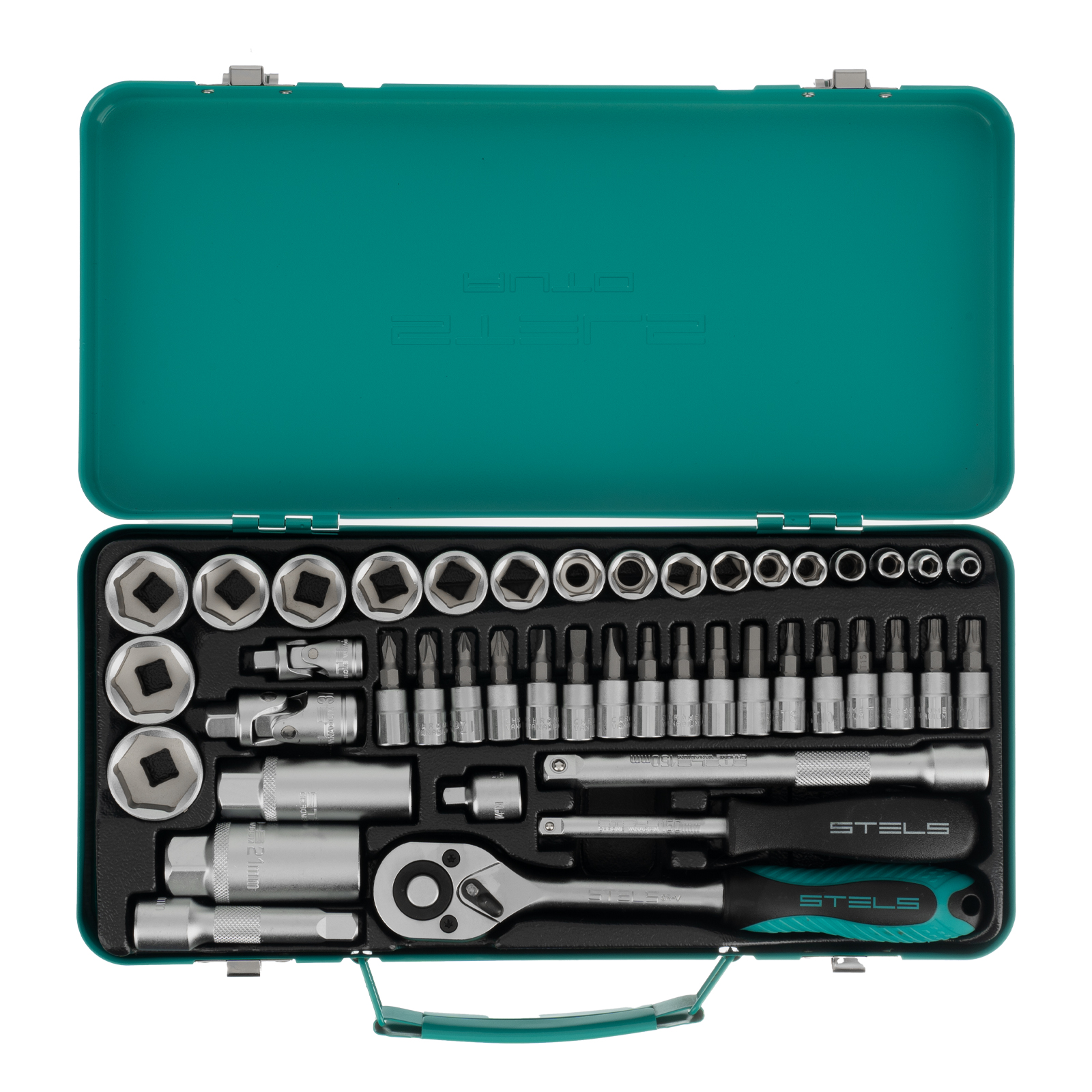 Набор торцевых головок с трещоткой, 1/4"и 3/8", 44 предмета Stels