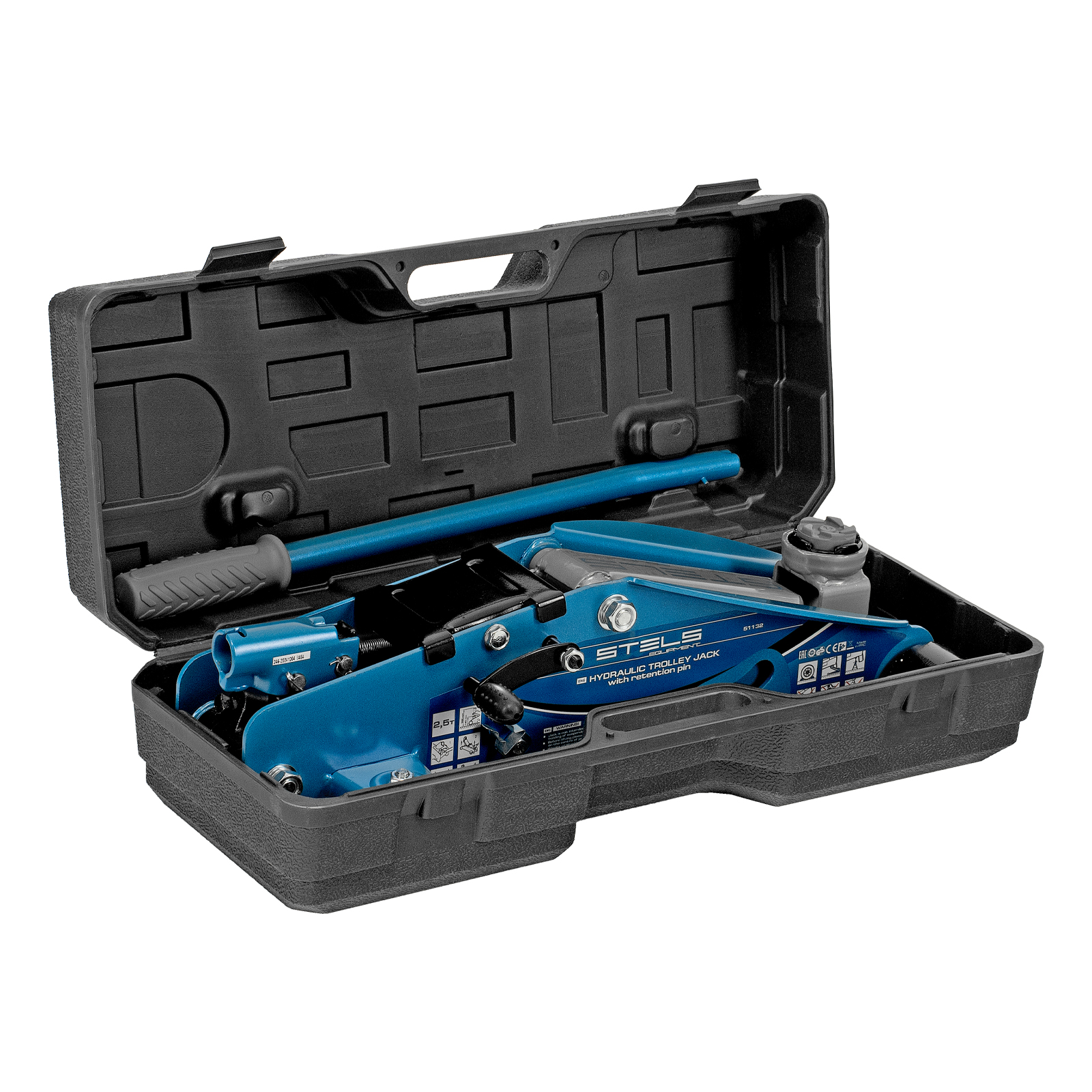 Домкрат гидравлический подкатной с фиксатором, 2.5 т, Safety Pin, 140-385 мм, в кейсе Stels