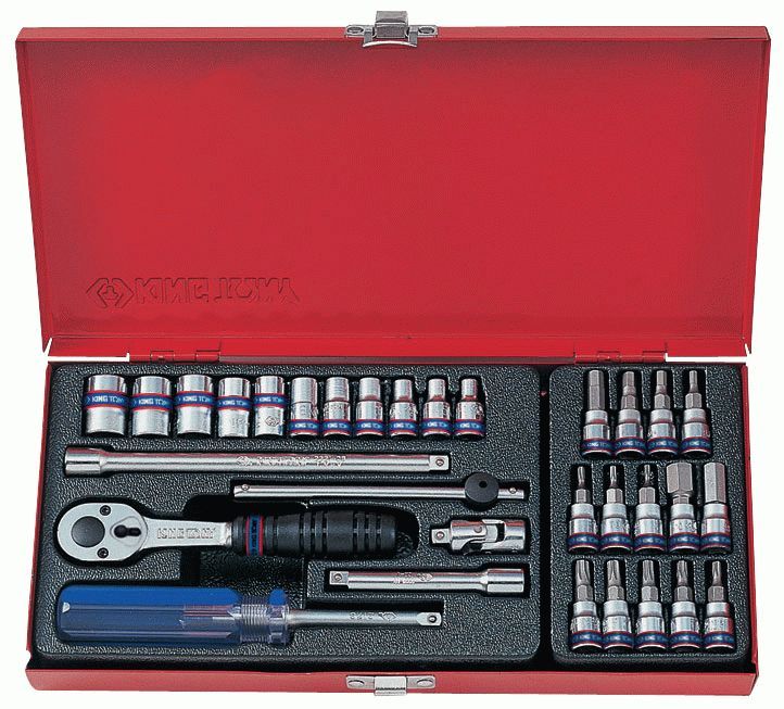 Набор торцевых головок с принадлежностями 1/4", шестигранные, 4-13 мм, 31 предмет KING TONY 2531MR