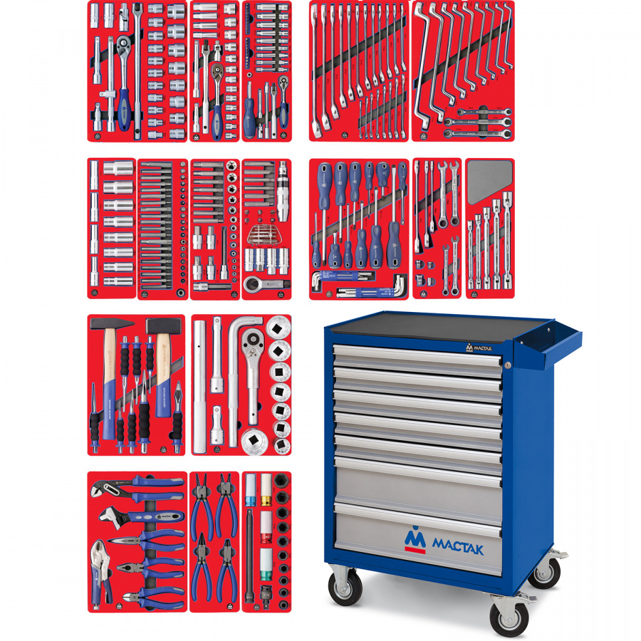 Набор инструментов "ЭКСПЕРТ" в синей тележке, 323 предмета МАСТАК 52-07323B