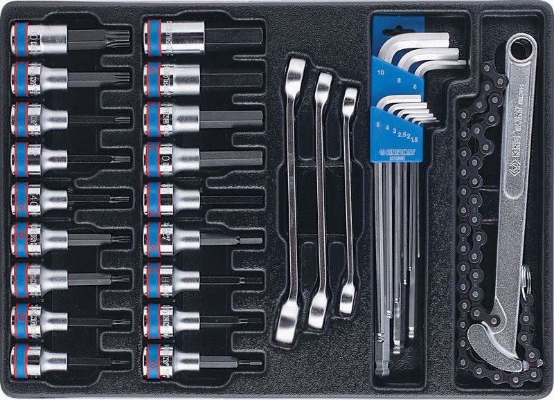 Набор торцевых насадок, шестигранники Г-образные и разрезные ключи, ложемент, 31 предмет KING TONY 9-90131MR