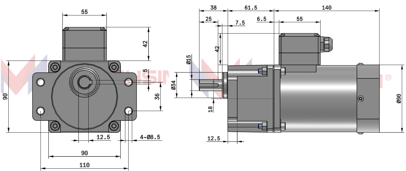 Мотор-редуктор 90YS120WGV22H/90GF60HE 120 Вт 22 об/мин 220 В