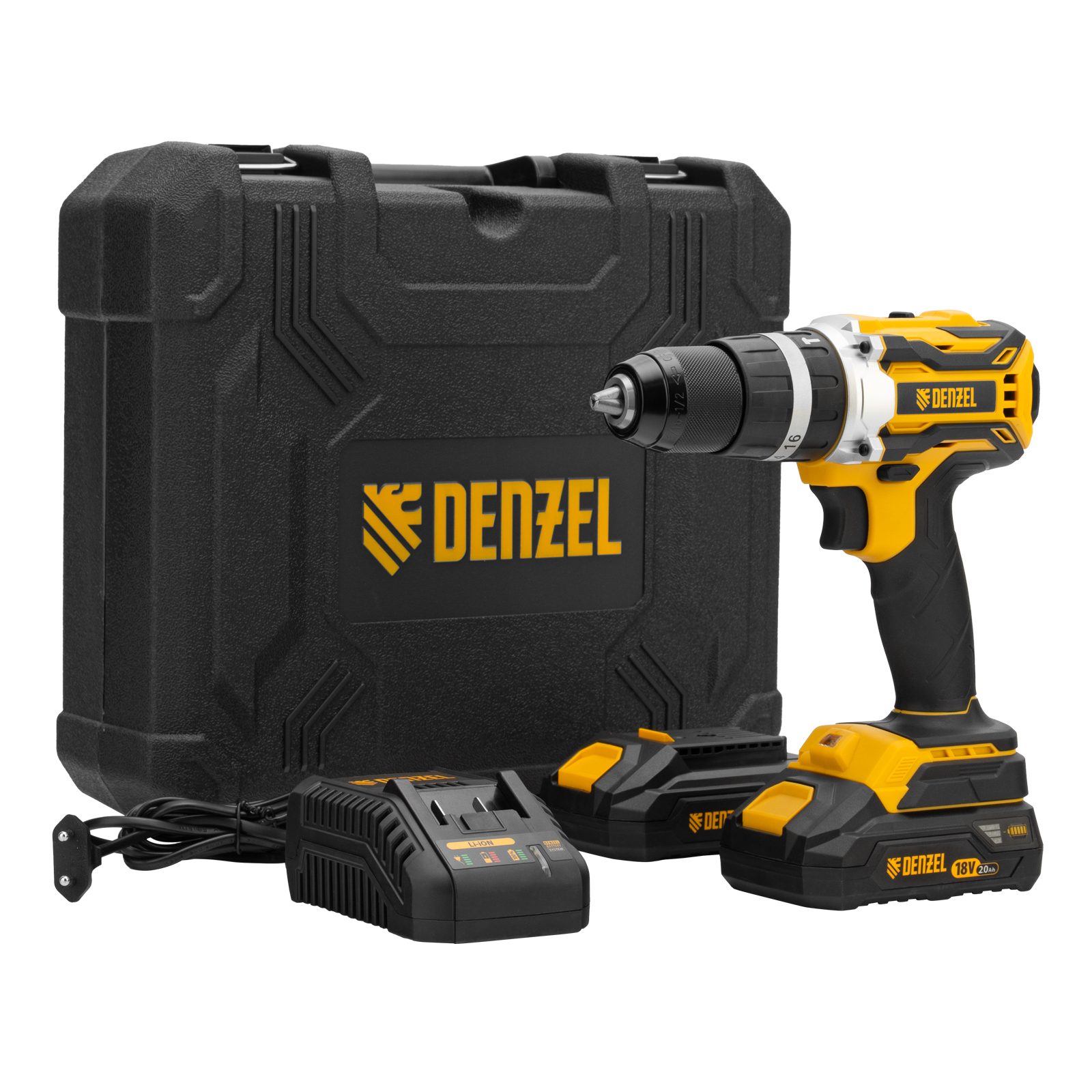 Дрель-шуруповерт аккумуляторная ударная бесщет CIDB-18-02, Li-Ion, 18 В Denzel