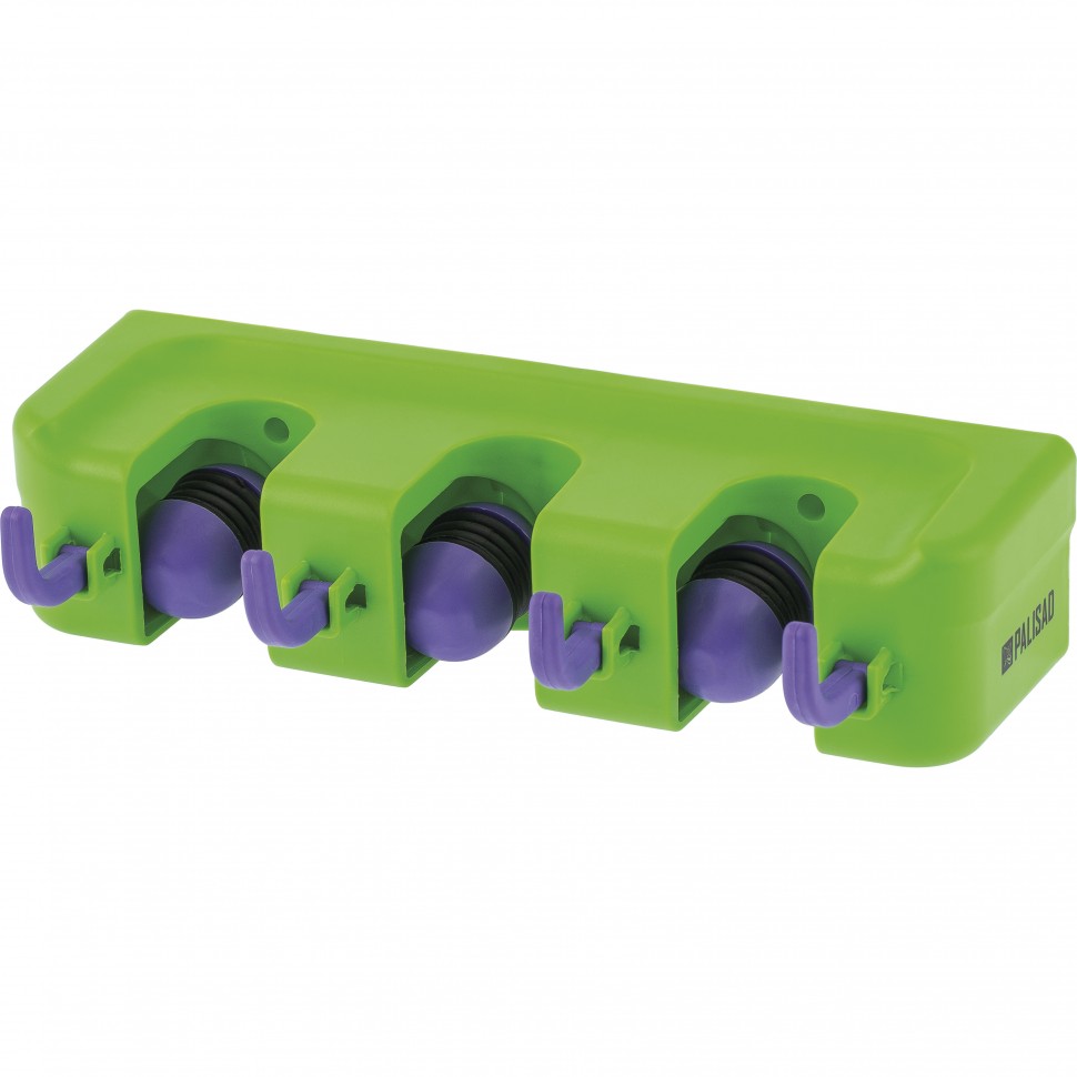 Пластиковый настенный держатель для садово - огородного инструмента, 3 ячейки, 4 крюка, Palisad