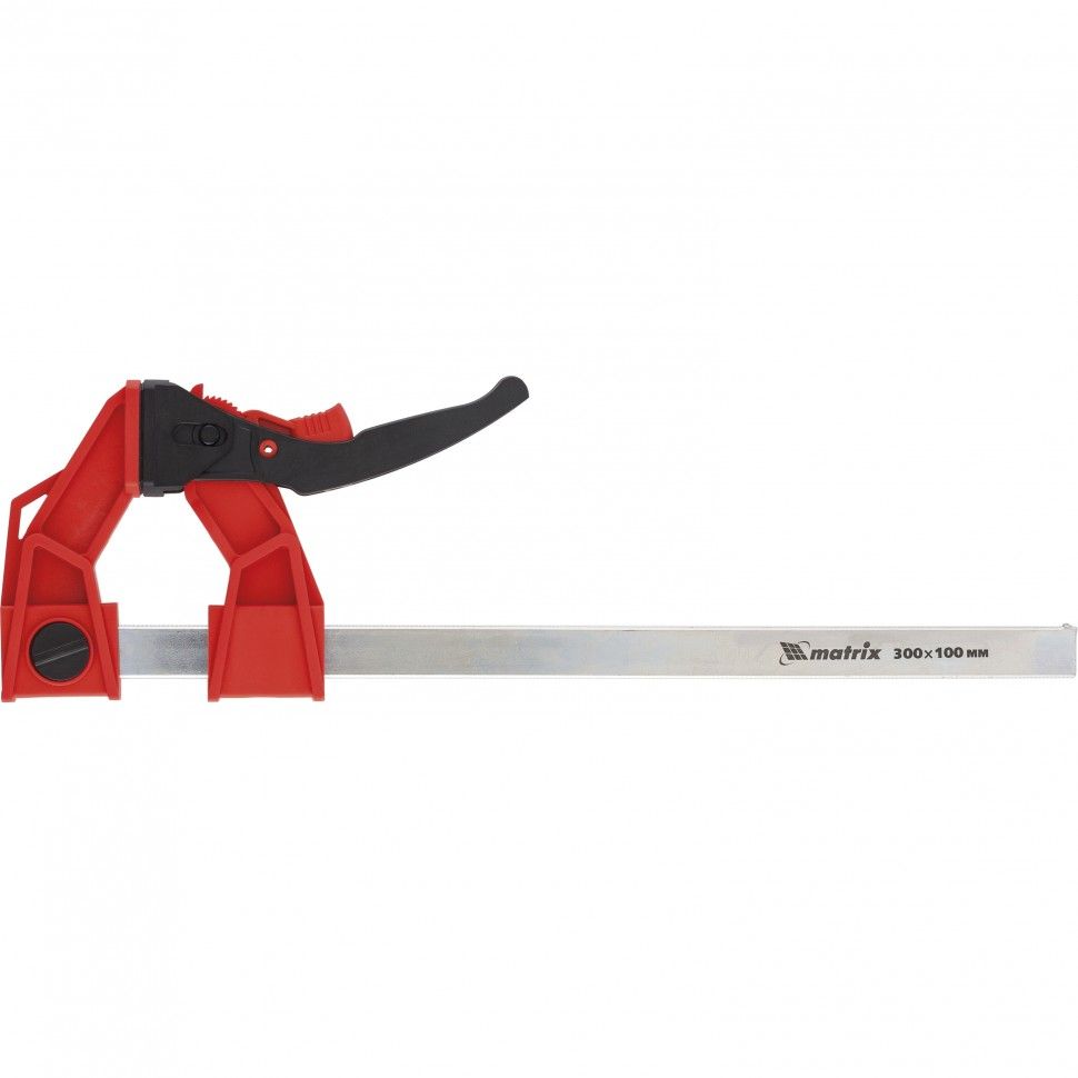 Струбцина реечная быстрозажимная, усиленная, пластиковый корпус рычажно-храповой механизм 300 х 100 х 456 мм, штанга 5 х 22 мм Matrix