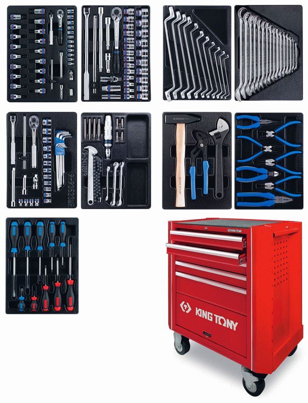 Набор инструментов в красной тележке, 161 предмет KING TONY 932-005MR