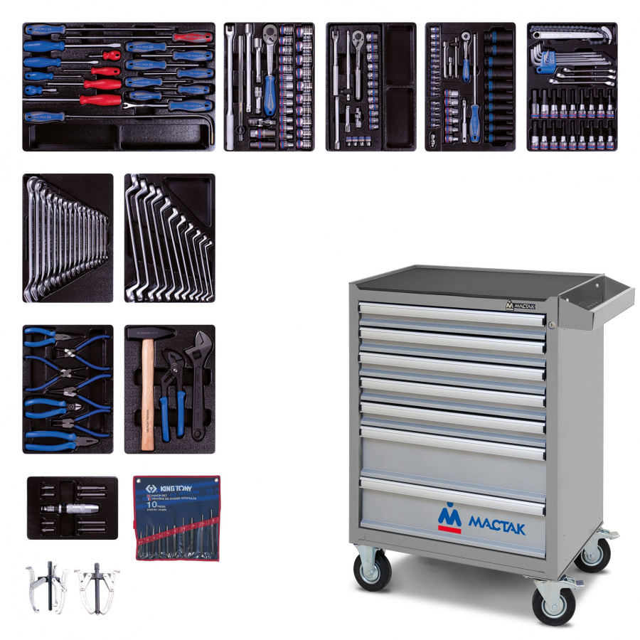 Набор инструментов "BASTION" в серой тележке, 204 предмета KING TONY 934-100AMG