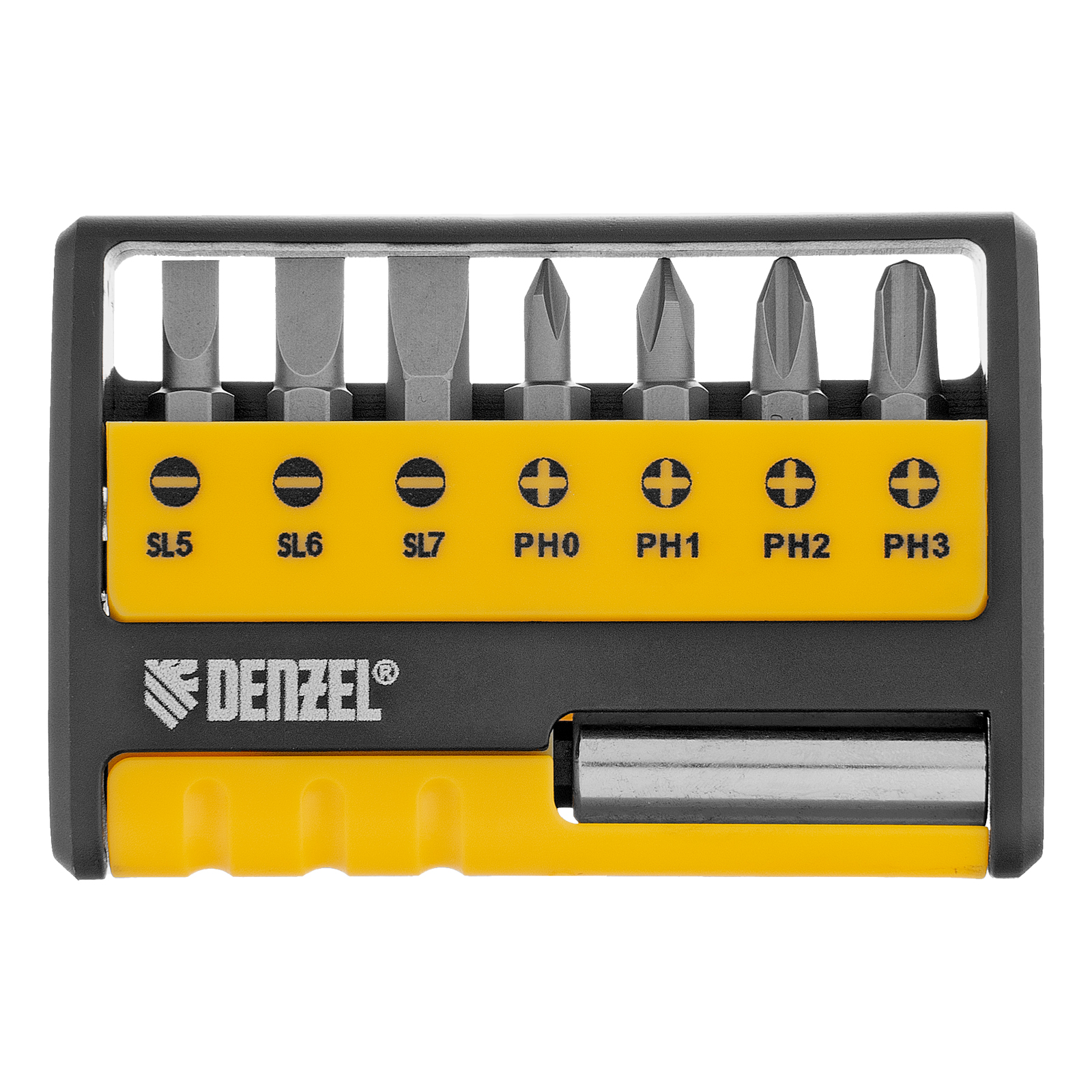Набор бит с магнитным держателем, S2, 8 шт Denzel