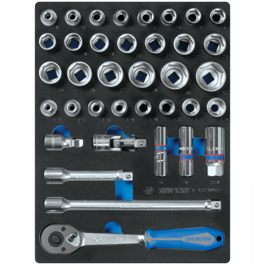 Набор торцевых головок 1/2" с принадлежностями, шестигранные, ложемент, 37 предметов KING TONY 9-4537MRV01