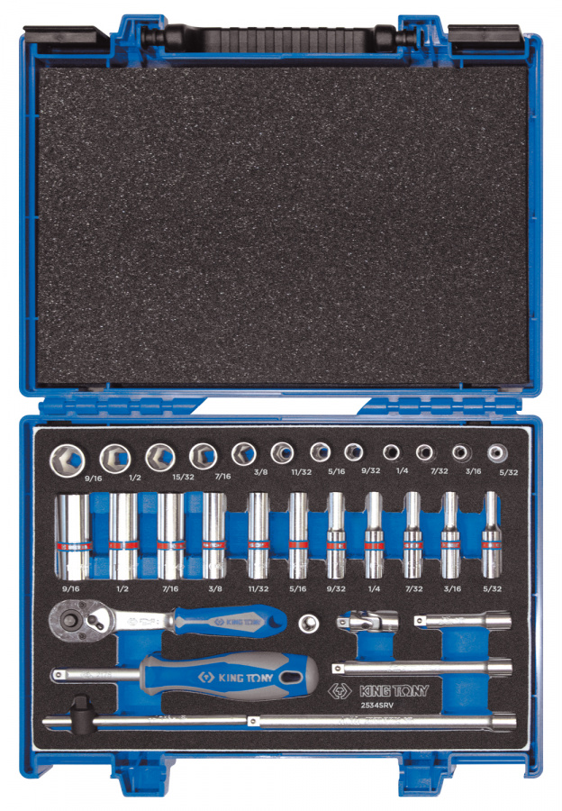 Набор торцевых головок с принадлежностями 1/4", шестигранные, 5/32"-9/16", 31 предмет KING TONY 2331SRV