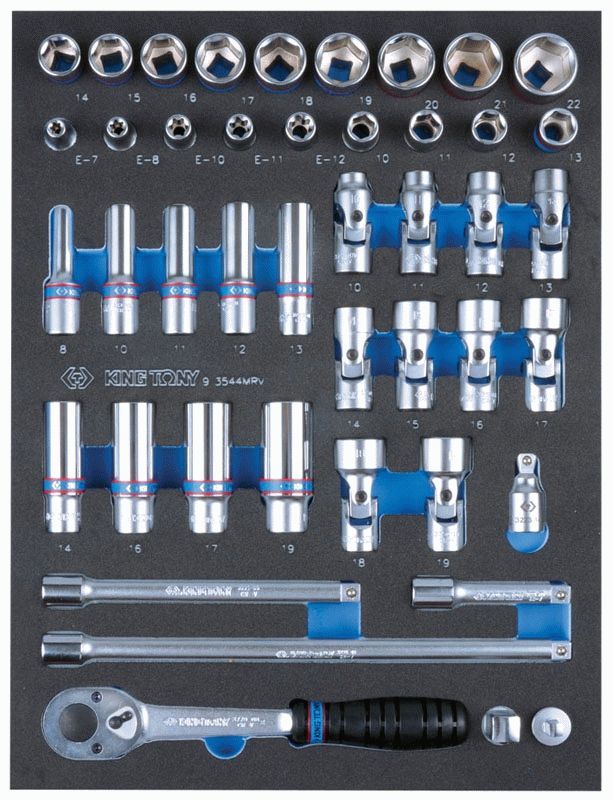 Набор торцевых головок 3/8" с принадлежностями, ложемент, 44 предмета KING TONY 9-3544MRV