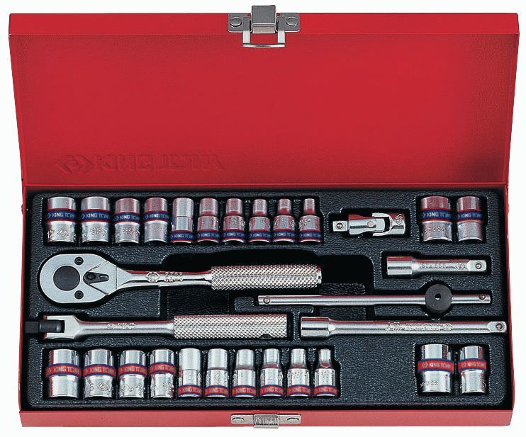 Набор торцевых головок с принадлежностями 1/4", шестигранные, 4-12 мм, 5/32"-1/2", 30 предметов KING TONY 2530CR