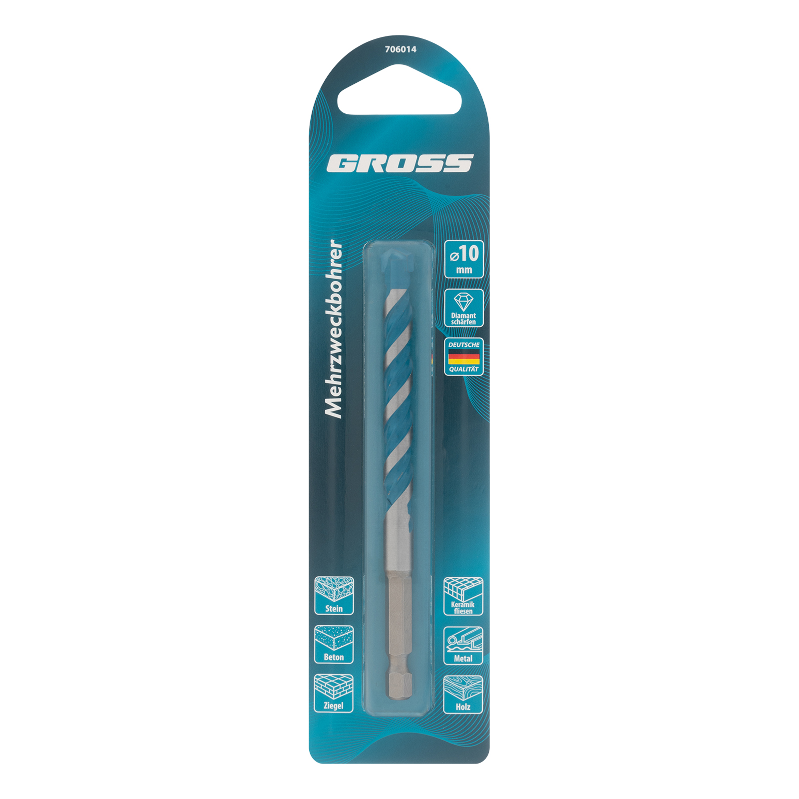 Сверло универсальное, Multipurpose PRO, 6-гр. хвостовик, 10мм Gross