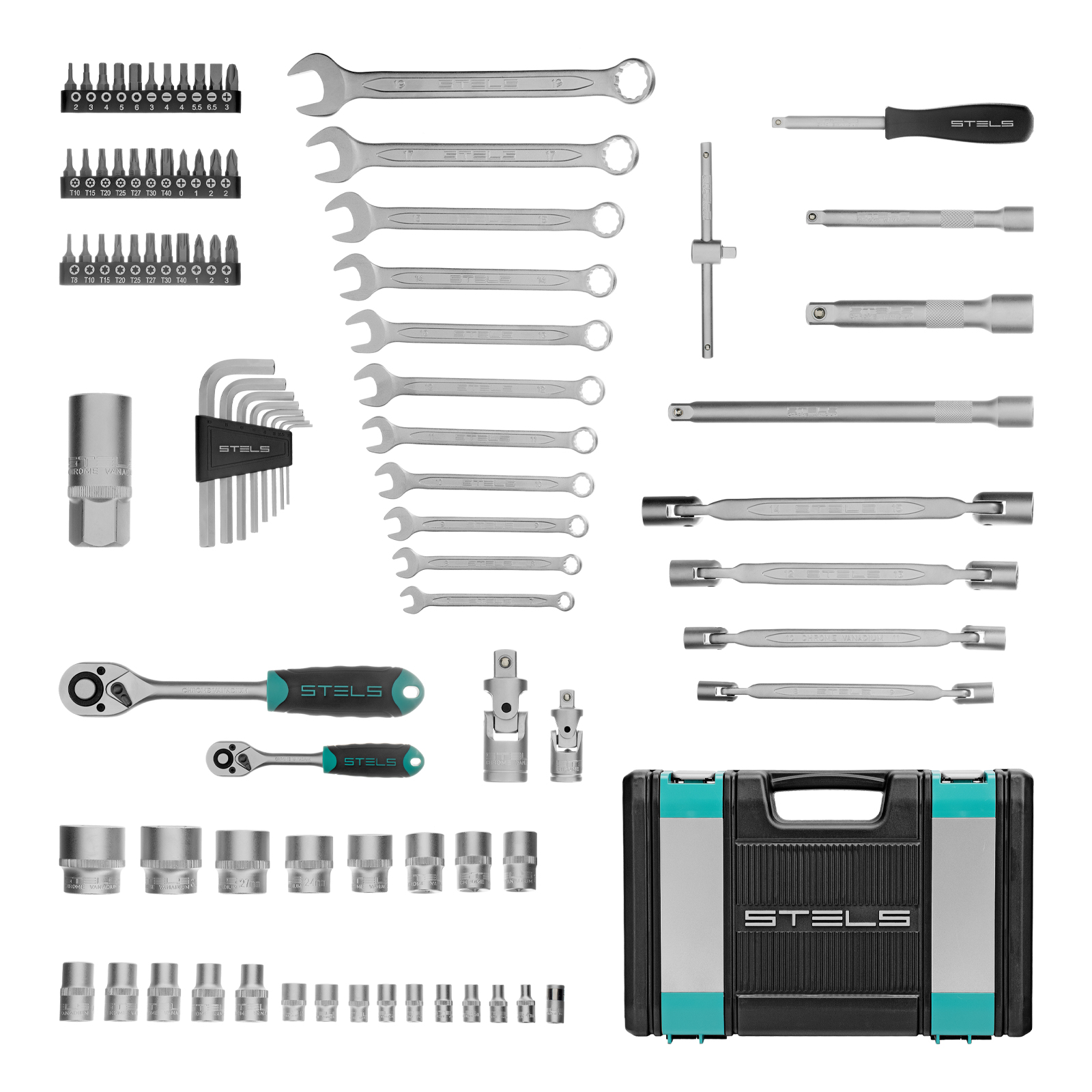 Набор инструментов, 1/2", 1/4", CrV, пластиковый кейс 88 предметов Stels