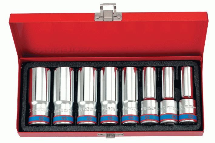 Набор глубоких торцевых головок 1/2", шестигранные, 12-24 мм, 8 предметов KING TONY 4308MR05