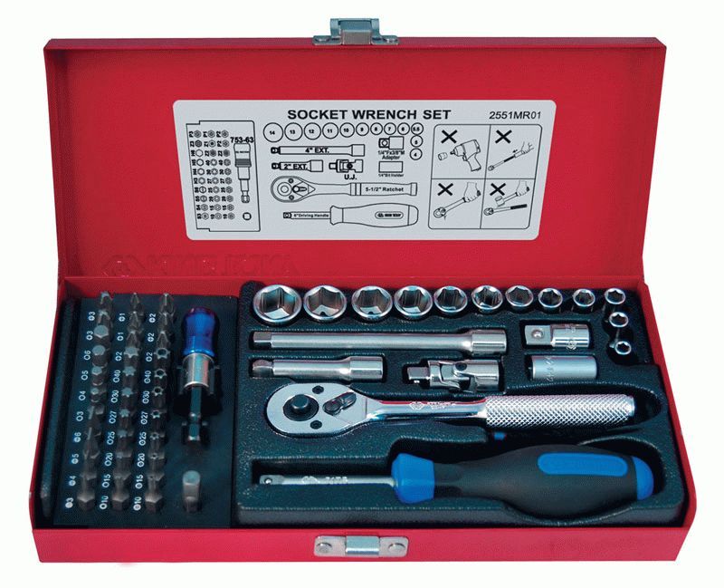 Набор торцевых головок с принадлежностями 1/4", шестигранные, 4-14 мм, 51 предмет KING TONY 2551MR01