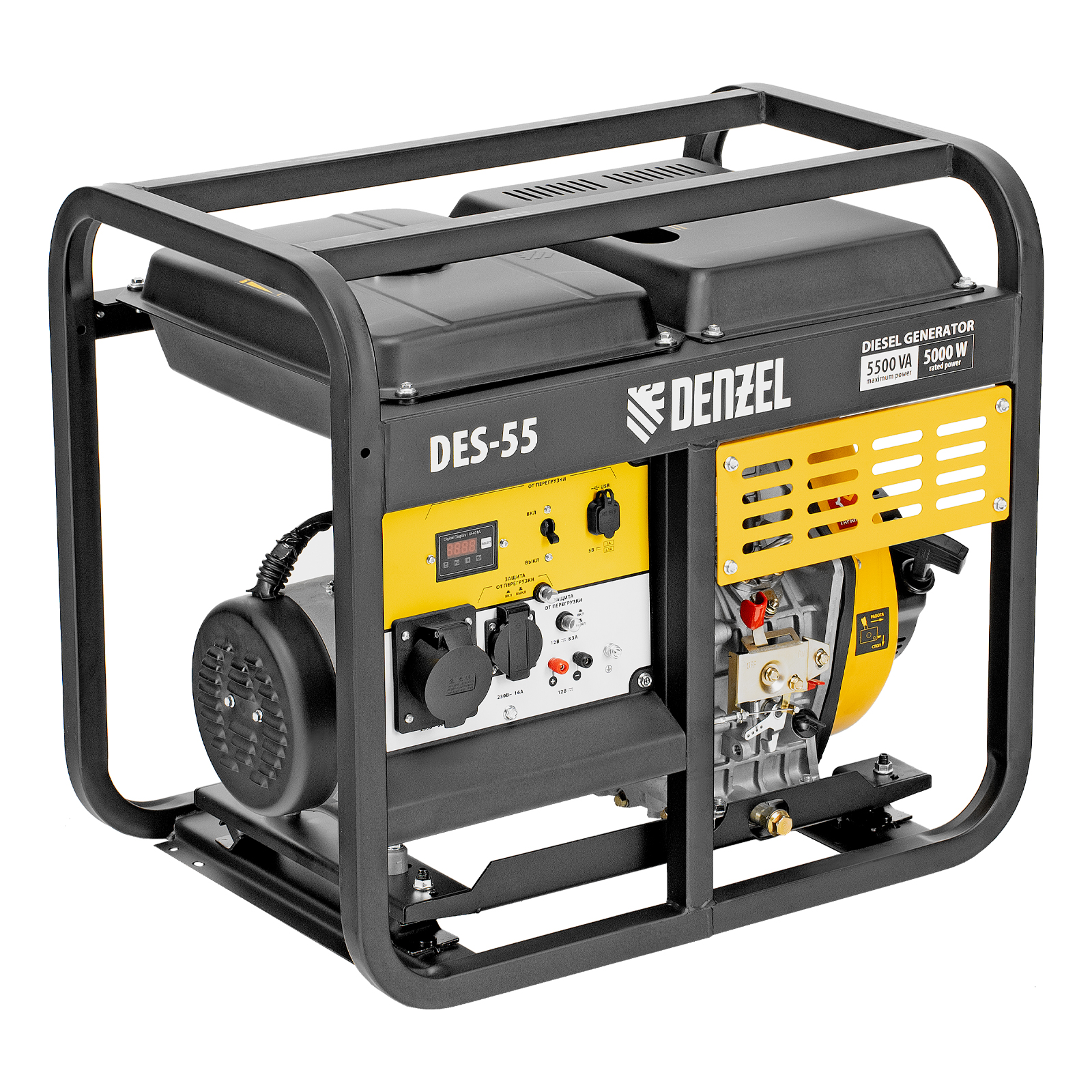Генератор дизельный DES-55, 5,5 кВт, 230 В, 11 л, ручной стартер Denzel