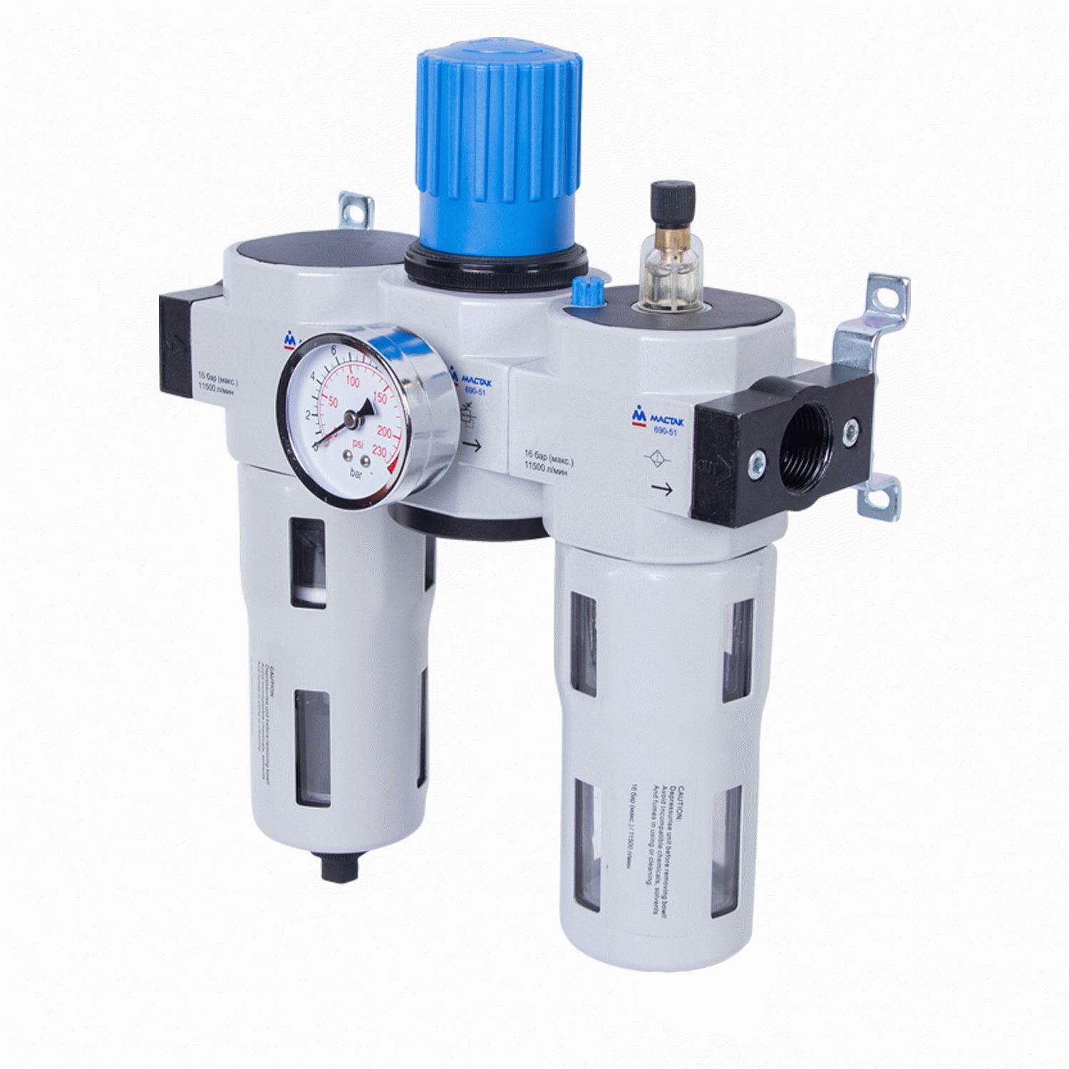 Фильтр влагоотделитель с редуктором и лубрикатор 3/4", с манометром МАСТАК 690-51