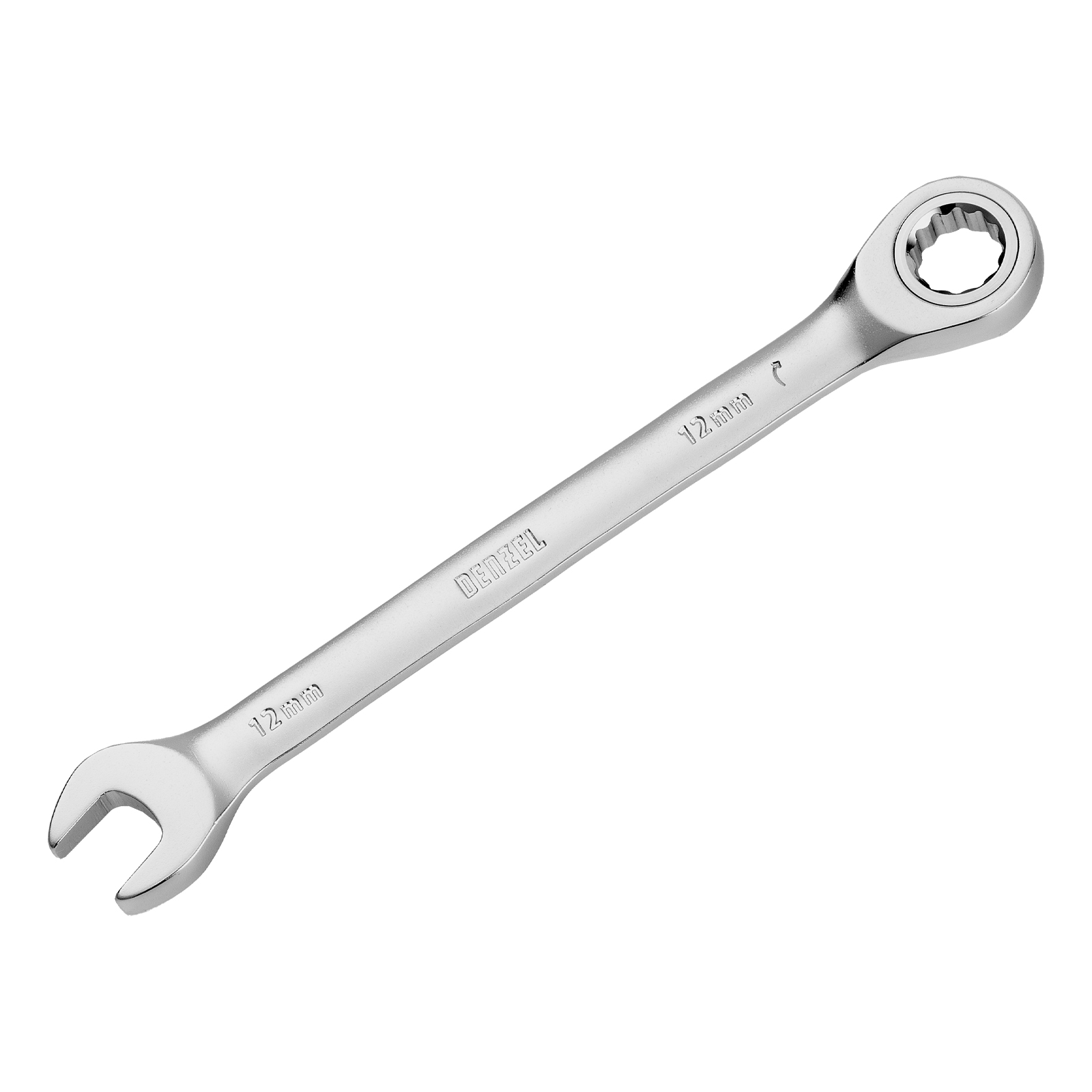 Ключ комбинированный трещоточный, 12 мм, CrV, матовый хром Denzel