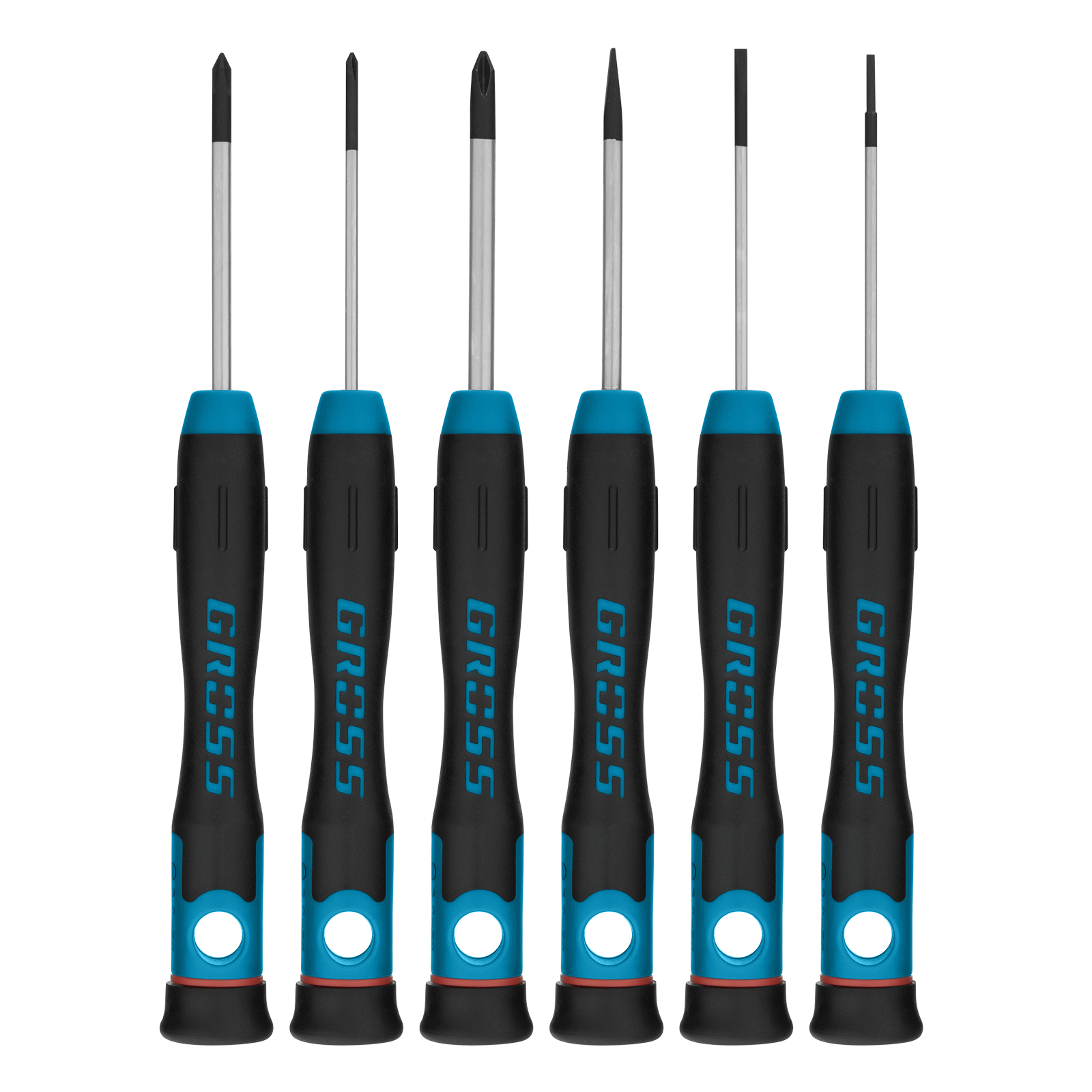 Набор отверток для точной механики, CrMo, двухкомпонентные рукоятки, 6 шт, пластиковый бокс Gross