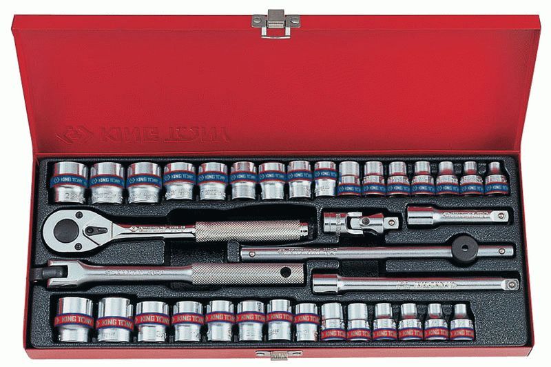 Набор торцевых головок с принадлежностями 3/8", двенадцатигранные, 6-22 мм, 1/4"-13/16", 36 предметов KING TONY 3036CR