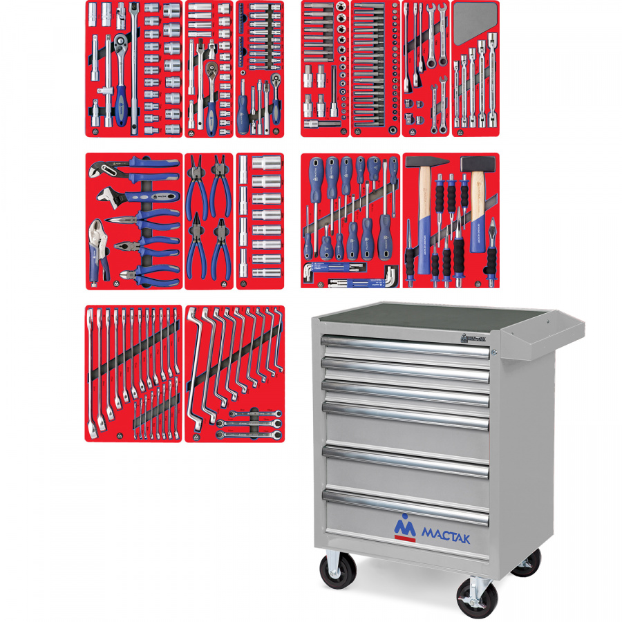 Набор инструментов "ЛИДЕР" в серой тележке, 270 предметов МАСТАК 52-06270G
