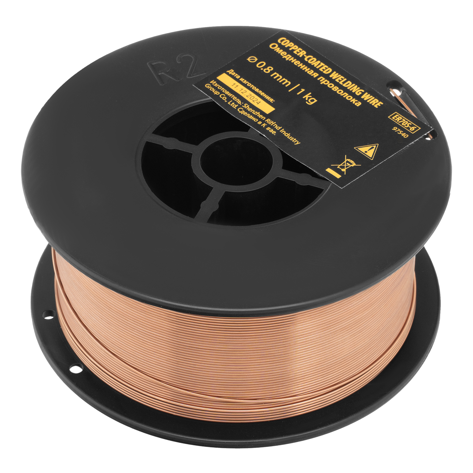 Омедненная проволока ER70S-6, диам. 0,8 мм, 1 кг, диам. катушки D100 Denzel