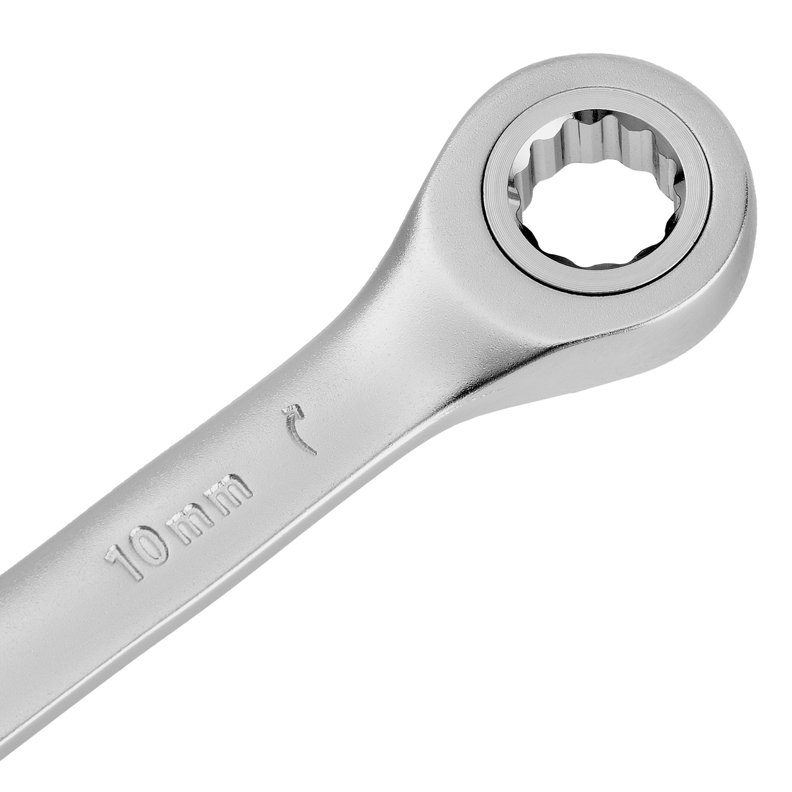 Ключ комбинированный трещоточный, 10 мм, CrV, матовый хром Denzel