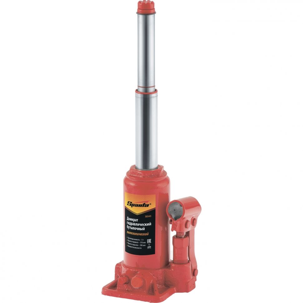 Домкрат гидравлический бутылочный телескопический, 5 т, h подъема 170-390 мм Sparta