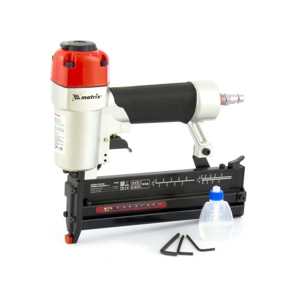 Нейлер-степлер пневматический 2 в 1, гвозди 18GA длина 10-50 мм, скобы 18GA длина 25-40 мм Matrix