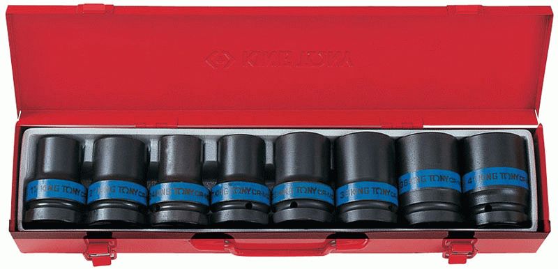 Набор ударных торцевых головок 1", шестигранные, тонкостенные, 17-41 мм, 8 предметов KING TONY 8408MP