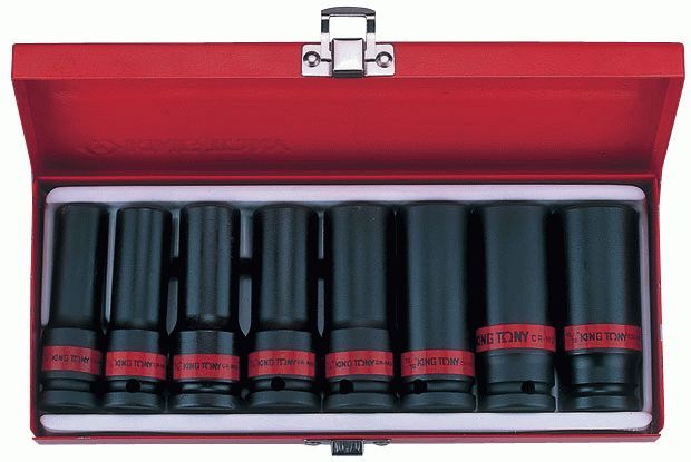 Набор ударных глубоких торцевых головок 1/2", шестигранные, 1/2"-15/16", 8 предметов KING TONY 4410SP