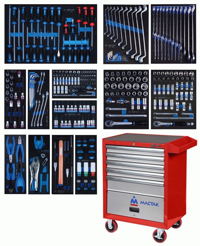 Набор инструментов в красной тележке, 286 предметов KING TONY 934-010MMR