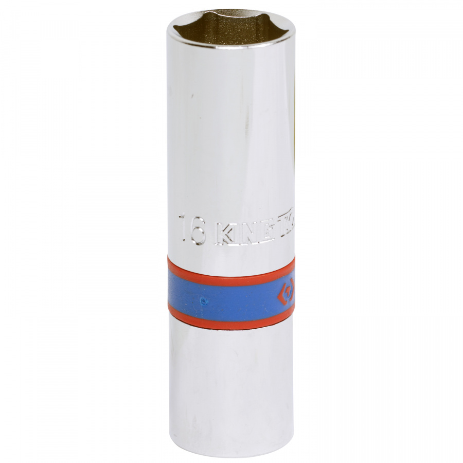 Головка свечная шестигранная 1/2", 16 мм, L = 70 мм, резиновый фиксатор KING TONY 463516R