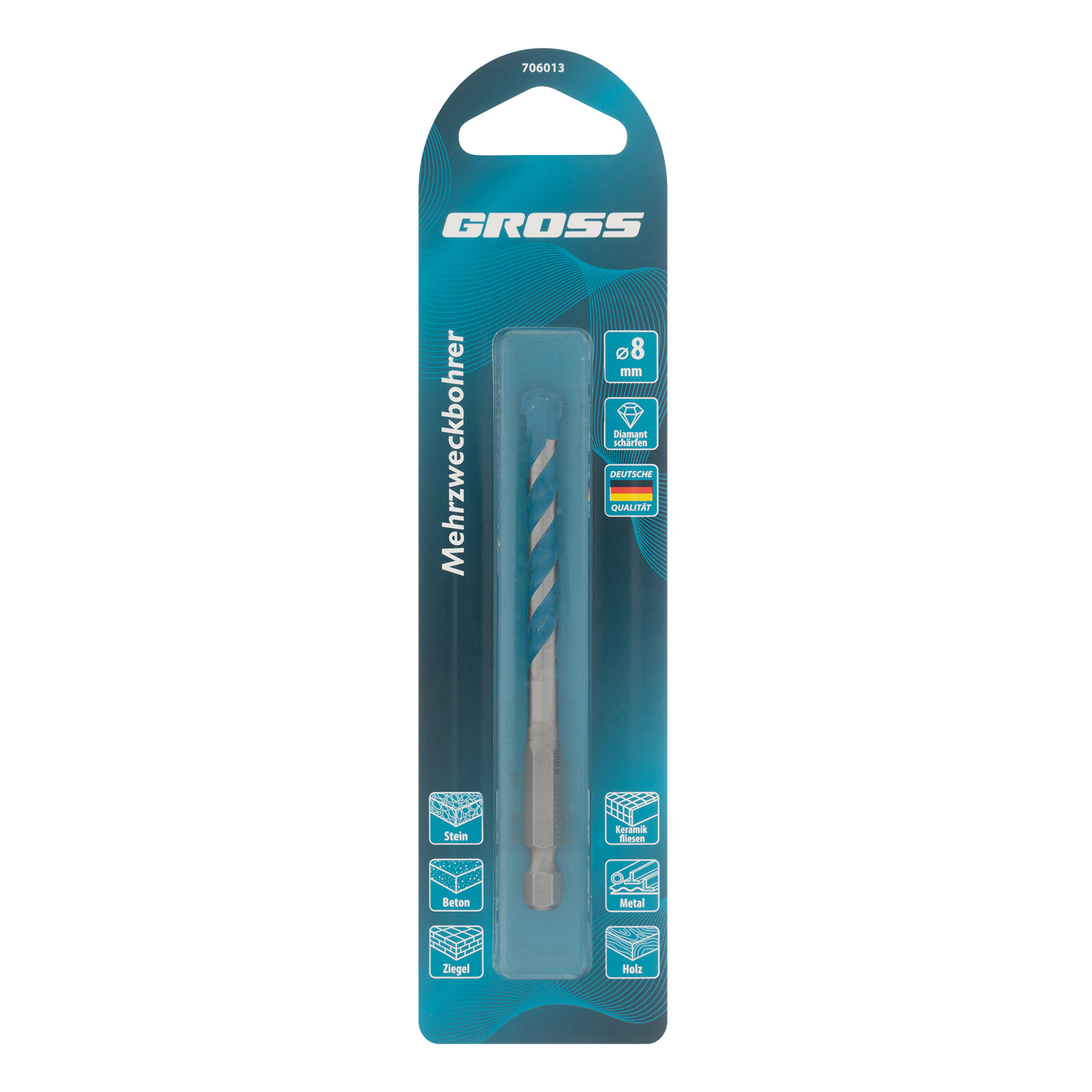 Сверло универсальное, Multipurpose PRO, 6-гр. хвостовик, 8мм Gross