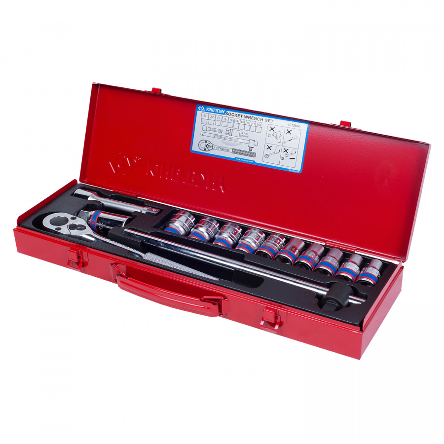 Набор торцевых головок с принадлежностями 1/2", двенадцатигранные, 10-24 мм, 14 предметов KING TONY 4012MR