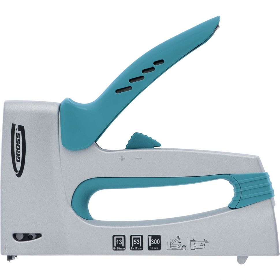 Степлер мебельный, алюминиевый корпус, регулировка удара, тип скобы: 13, 53, 300, 6-16 мм Gross