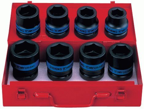 Набор ударных торцевых головок 1", шестигранные, 24-41 мм, 8 предметов KING TONY 8410MP
