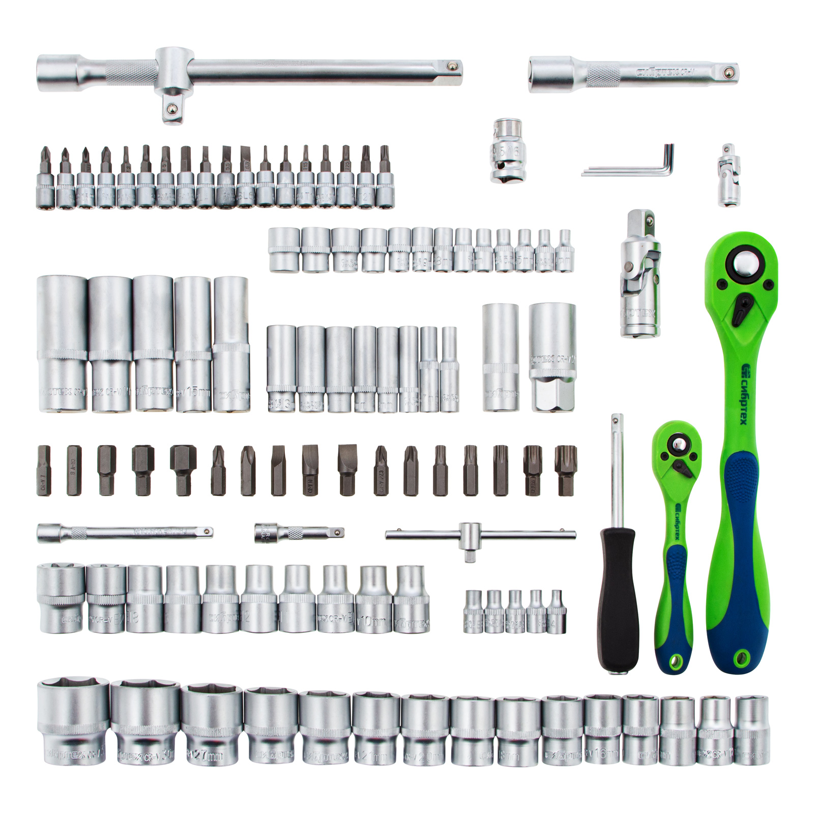Набор инструментов 108 предметов, CrV, 1/2", 1/4" Сибртех