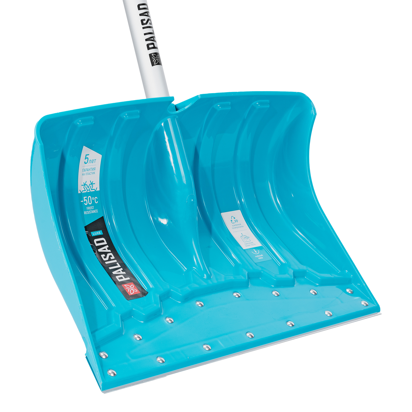 Лопата-скрепер для уборки снега, полипропилен, 460х320х1300 мм, алюминиевый черенок, ПВХ, LUXE Palisad