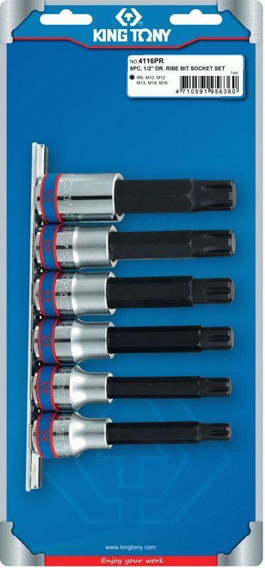 Набор торцевых насадок 1/2", Ribe, М9-М16, L = 100 мм, 6 предметов KING TONY 4116PR