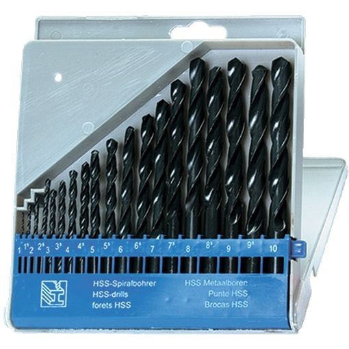 Набор сверл по металлу, 1-10 мм, (через 0.5 мм), HSS, 19 шт, пластиковый бокс, цилиндрический хвостовиковик Sparta
