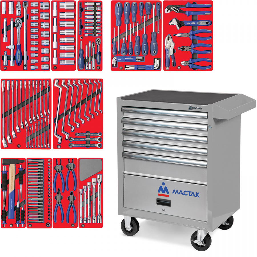 Набор инструментов "МАСТЕР" в серой тележке, 205 предметов МАСТАК 52-05205G