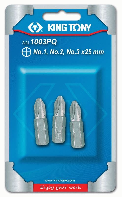 Набор вставок (бит) 1/4", крестовые, №1, №2, №3, 3 предмета KING TONY 1003PQ