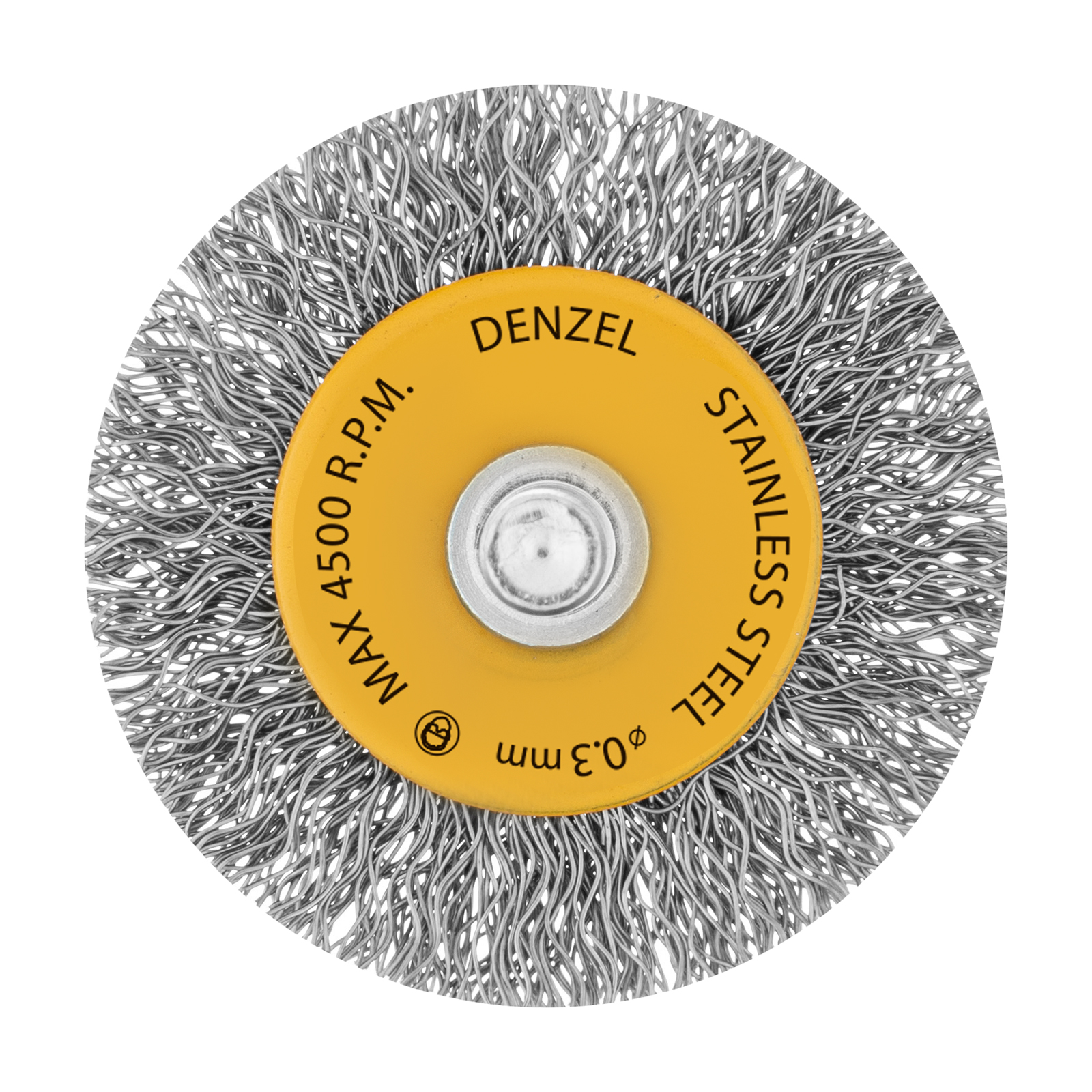 Щетка для дрели, 50 мм, Плоская, со шпилькой, нержавеющая витая проволока Denzel
