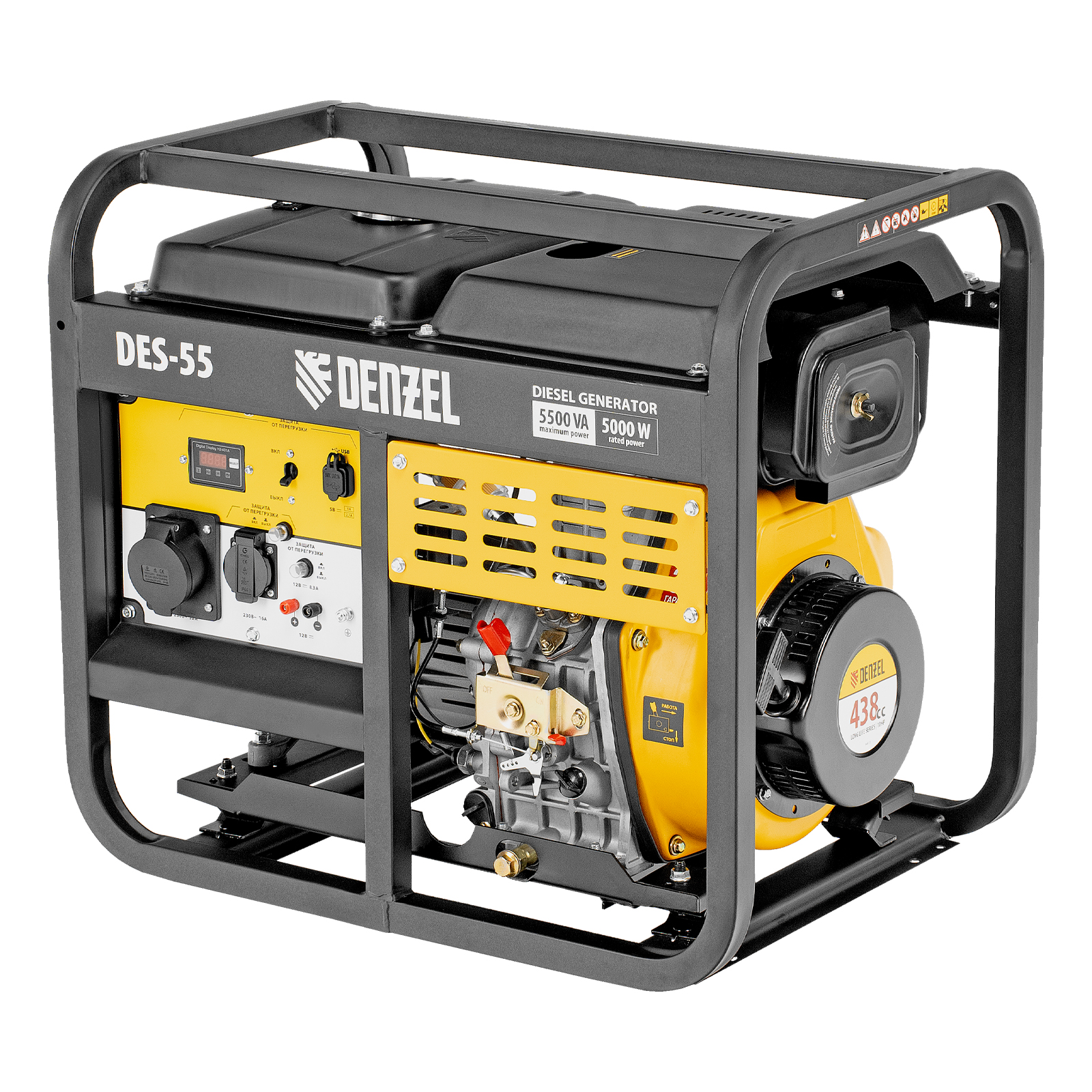 Генератор дизельный DES-55, 5,5 кВт, 230 В, 11 л, ручной стартер Denzel