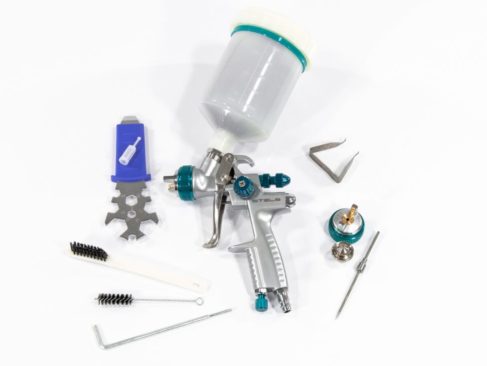 Краскораспылитель AG 901 LVMP профессиональный, гравитационного типа, сопло 1.3 и 1.1 мм Stels
