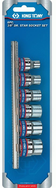 Набор торцевых головок 3/8", TORX Е-стандарт, E8-E18, 6 предметов KING TONY 3106PR