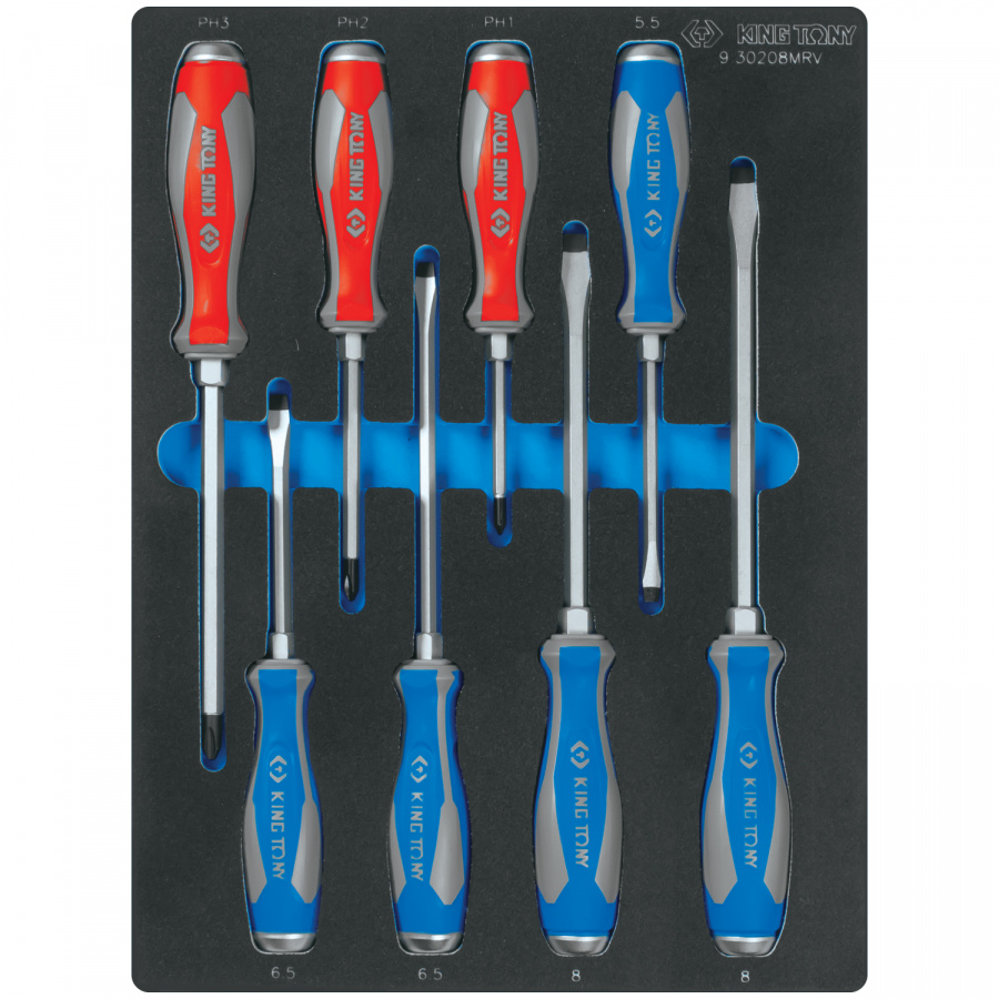 Набор отверток силовых, ложемент, 8 предметов KING TONY 9-30208MRV