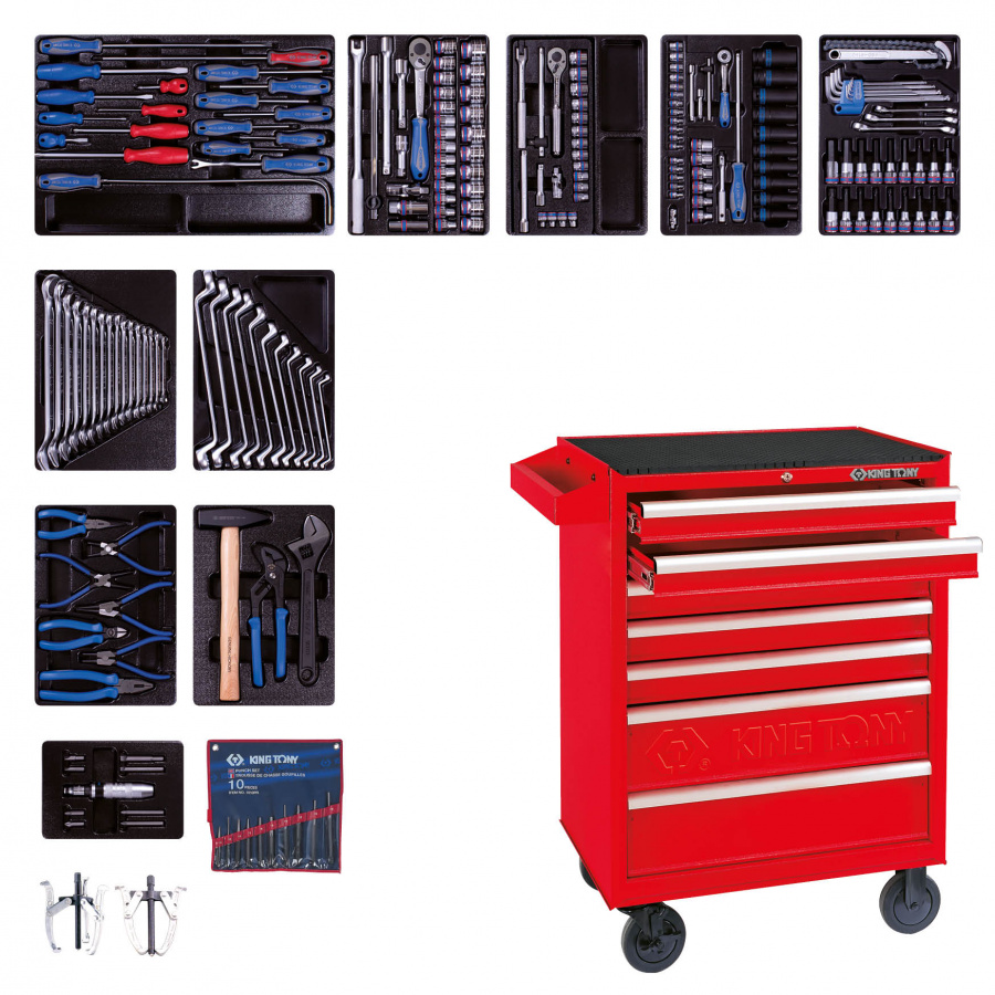 Набор инструментов "BASTION" в красной тележке, 204 предмета KING TONY 934-100MR